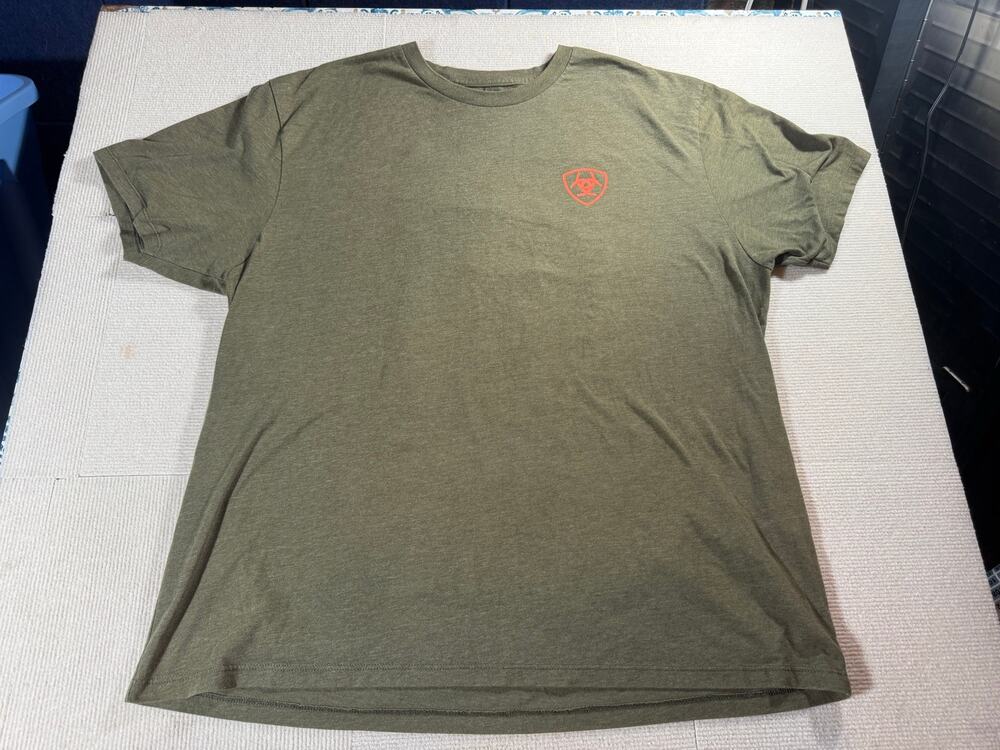 Ariat Men's XXL T-Shirt Short Sleeve Cotton Blend Olive Green Western Patriotic
